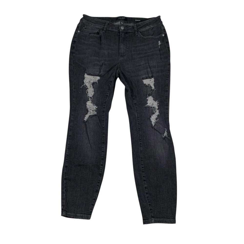 Judy Blue Jeans Ankle Skinny Women 16W (32x28)‎ Stretch Black Distressed JB8857